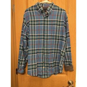 Lands End Mens L Long Sleeve Button Up Plaid Flannel Shirt Blue White Multicolor